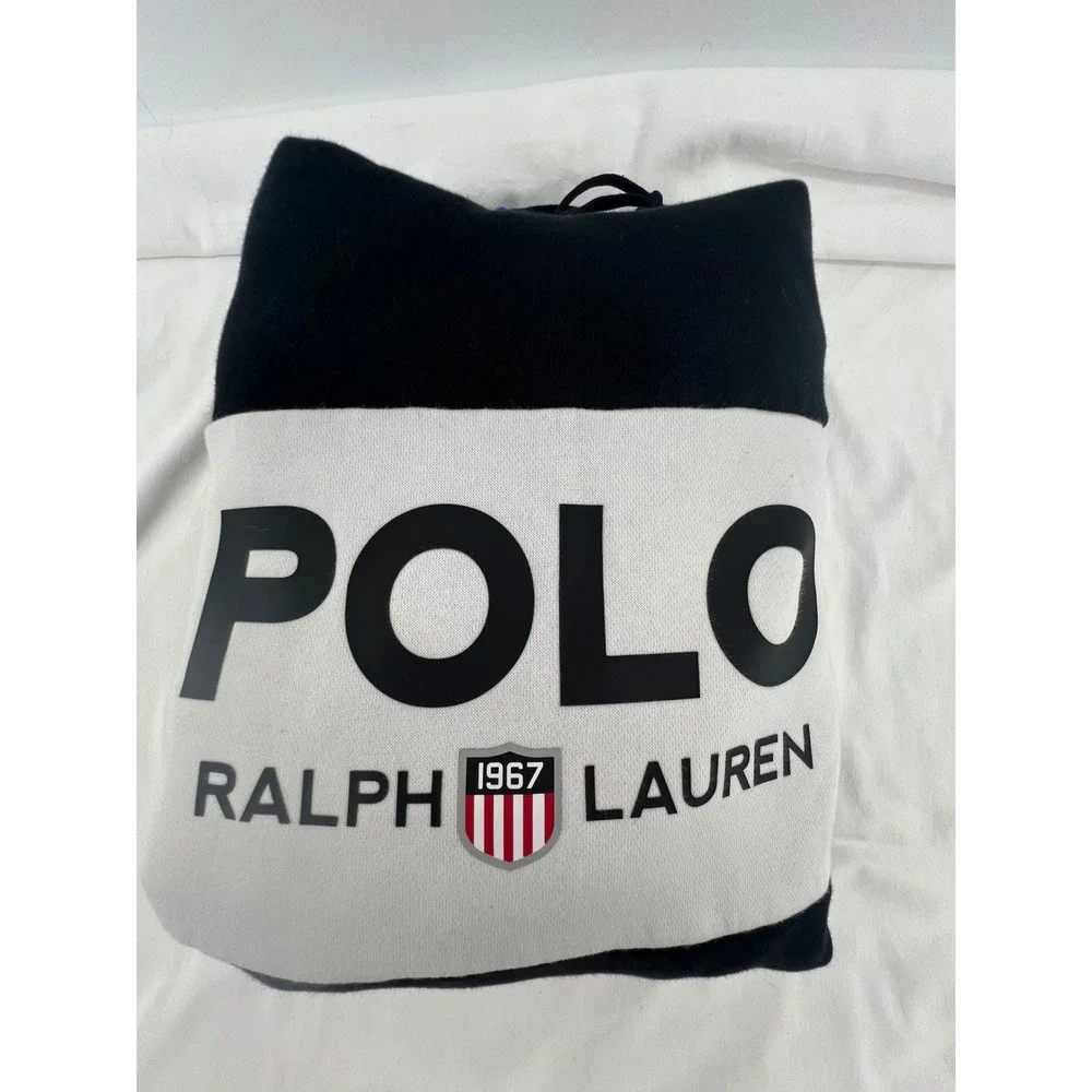 Polo Ralph Lauren Colorblock Hoodie Black Blue White Logo Graphic Size L‎